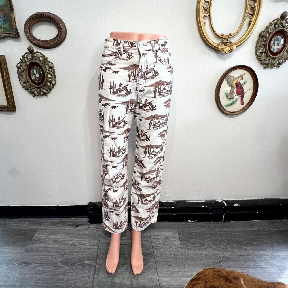 Reformation Jeans "Desert Sand" Cowboy Print High-Rise Straight Jeans 25 - Picture 1 of 8
